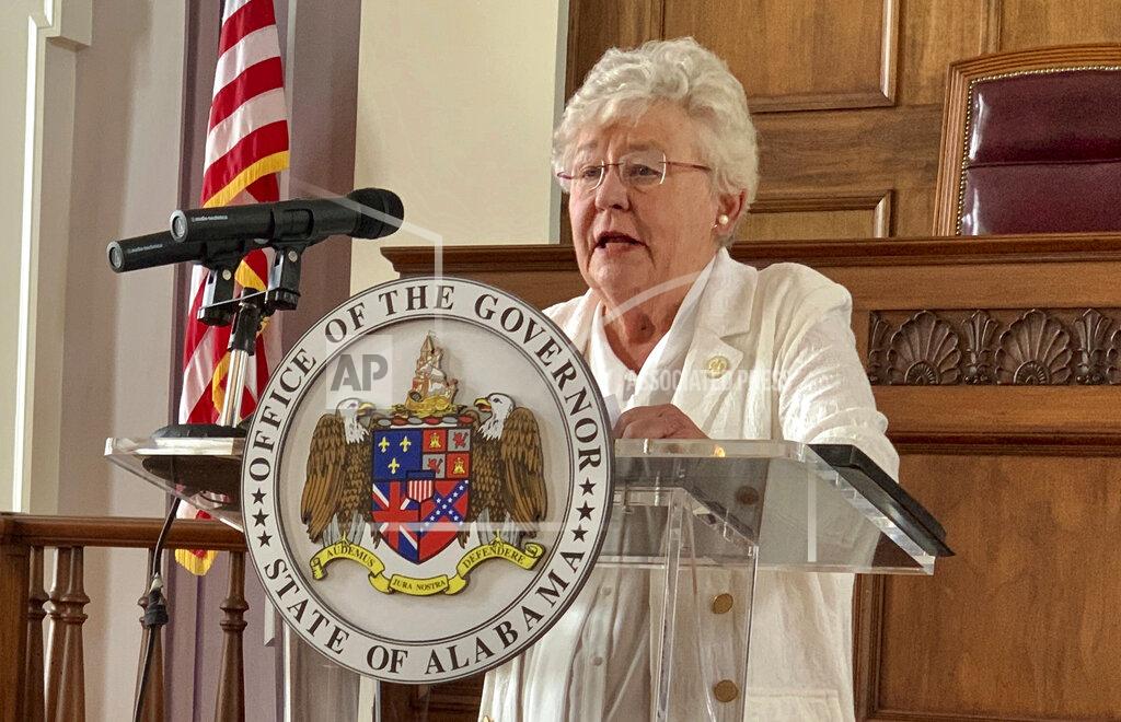 Kim Chandler FILE - In this July 29, 2020, file photo, Alabama Gov. Kay Ivey speaks during a news conference in Montgomery, Ala. On Monday, April 19, 2021, the underwriter for a project to build two prisons in Alabama announced it is pulling out of the effort. The decision deals a blow to the plan to lease new prisons. Ivey said she is disappointed but the state is continuing to move forward with the project. (AP Photo/Kim Chandler, File)