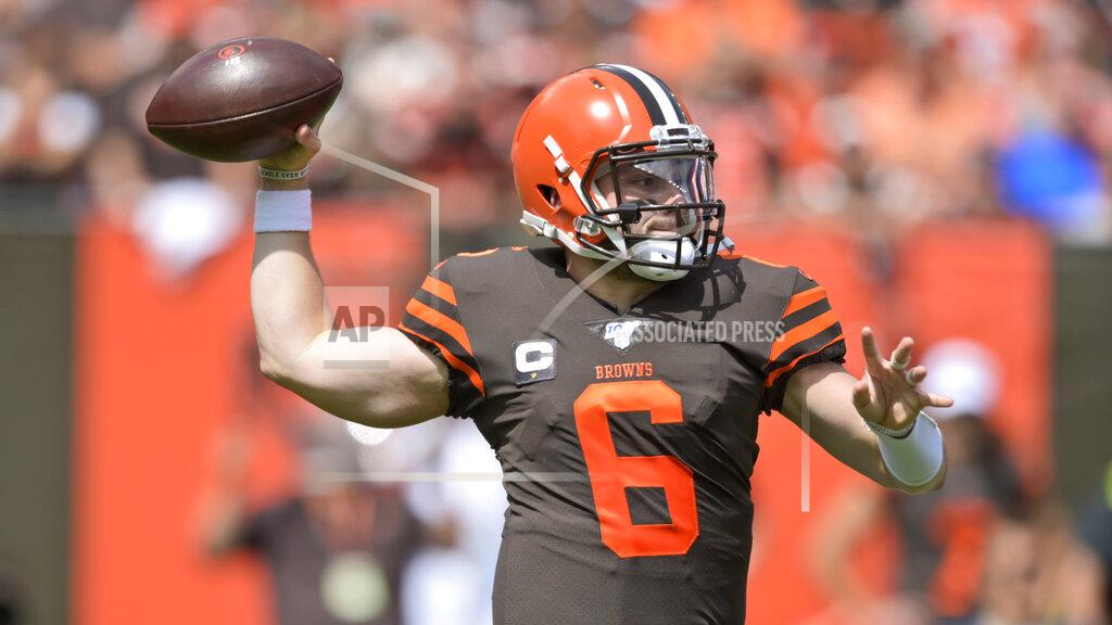 David Richard Cleveland Browns quarterback Baker Mayfield throws during the first half in an NFL football game against the Tennessee Titans, Sunday, Sept. 8, 2019, in Cleveland. (AP Photo/David Richard)
