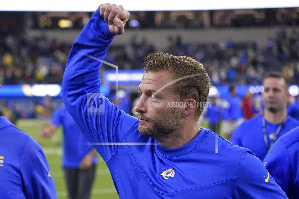 Marcio Jose Sanchez Los Angeles Rams head coach Sean McVay gestures toward fans after the Rams defeated the Arizona Cardinals in an NFL wild-card playoff football game in Inglewood, Calif., Monday, Jan. 17, 2022. (AP Photo/Marcio Jose Sanchez)