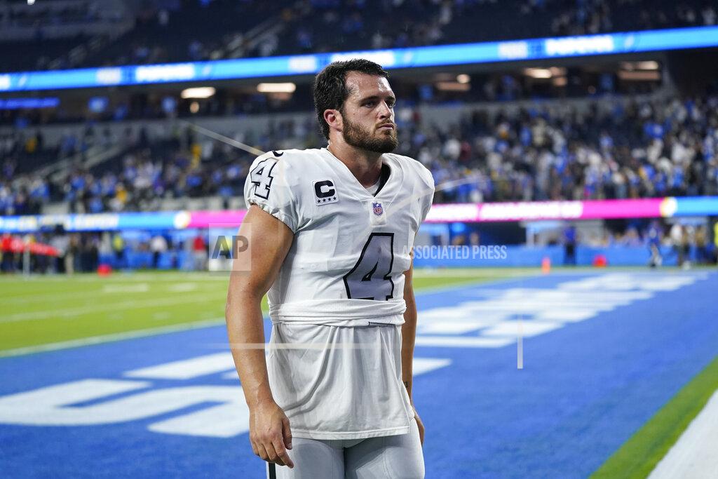 Ashley Landis Las Vegas Raiders quarterback Derek Carr leaves the field after the Raiders lost to the Los Angeles Chargers 28-14 in an NFL football game Monday, Oct. 4, 2021, in Inglewood, Calif. (AP Photo/Ashley Landis)