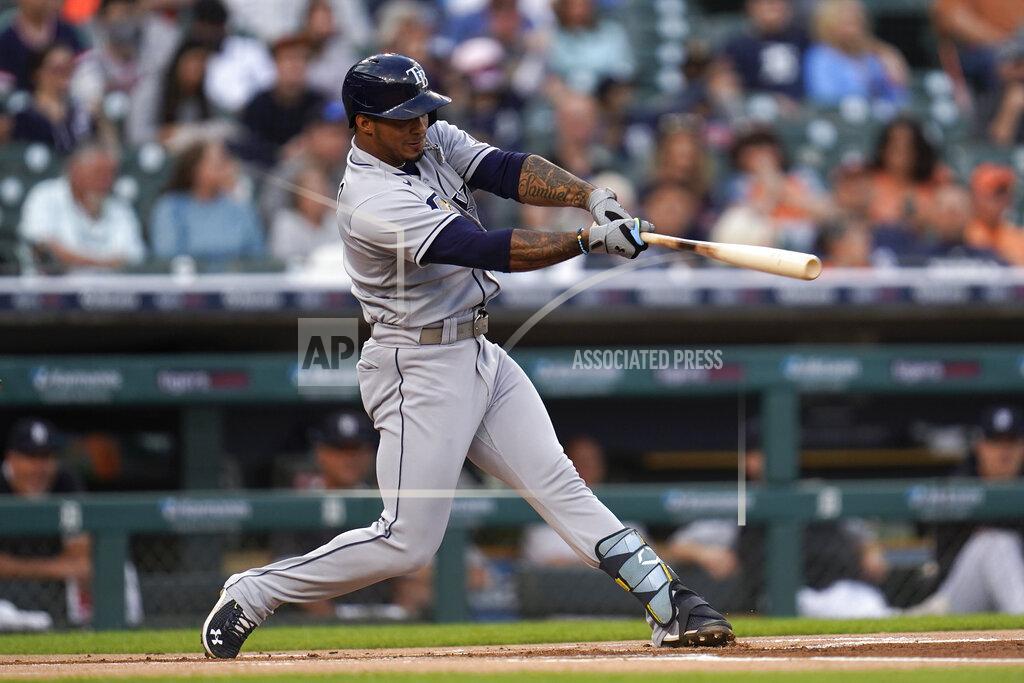 Paul Sancya Tampa Bay Rays' Wander Franco hits a single against the Detroit Tigers in the first inning of a baseball game in Detroit, Friday, Sept. 10, 2021. (AP Photo/Paul Sancya)
