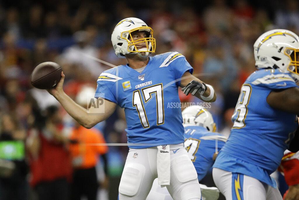 Marcio Jose Sanchez Los Angeles Chargers quarterback Philip Rivers throws a pass during the first half of an NFL football game against the Kansas City Chiefs Monday, Nov. 18, 2019, in Mexico City. (AP Photo/Marcio Jose Sanchez)