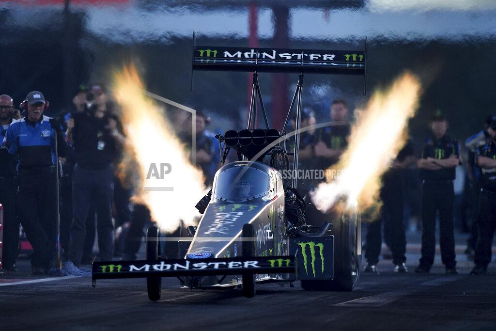 Marc Gewertz In this photo provided by the NHRA, Brittany Force drives in Top Fuel qualifying Friday, April 22, 2022, during the NHRA SpringNationals drag races at Houston Raceway Park in Baytown, Texas. (Marc Gewertz/NHRA via AP)