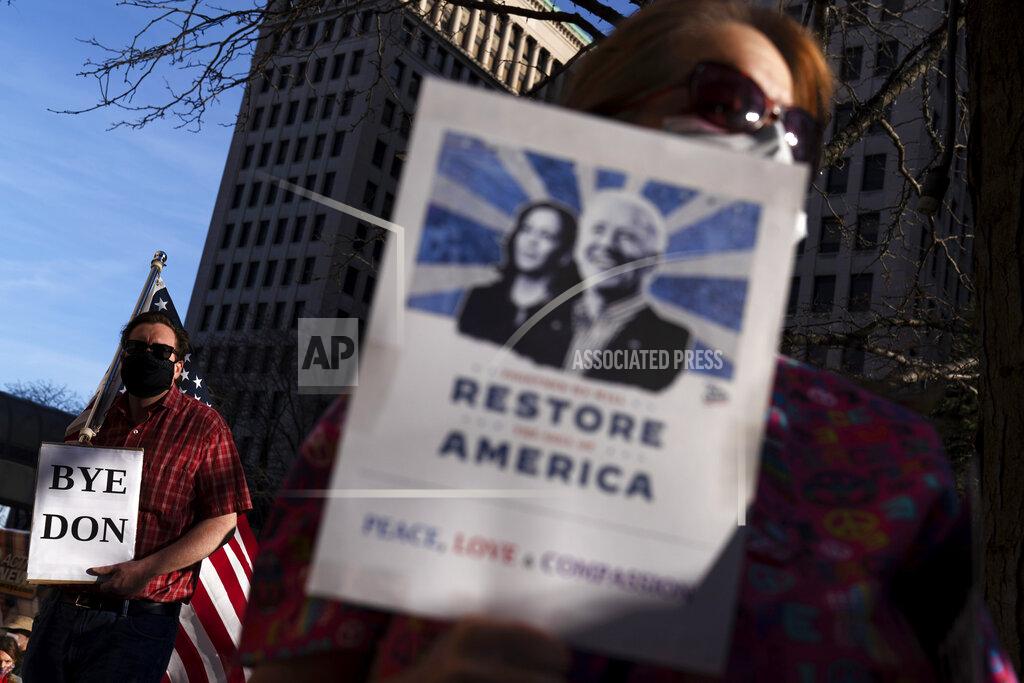 David Goldman Joe Biden supporters celebrate the election results at a rally in Detroit, Saturday, Nov. 7, 2020. (AP Photo/David Goldman)