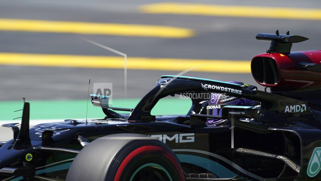 Emilio Morenatti Mercedes driver Lewis Hamilton of Britain steers his car during the third free practice for the Spanish Formula One Grand Prix at the Barcelona Catalunya racetrack in Montmelo, just outside Barcelona, Spain, Saturday, May 8, 2021. The Spanish Grand Prix will be held on Sunday. (AP Photo/Emilio Morenatti)