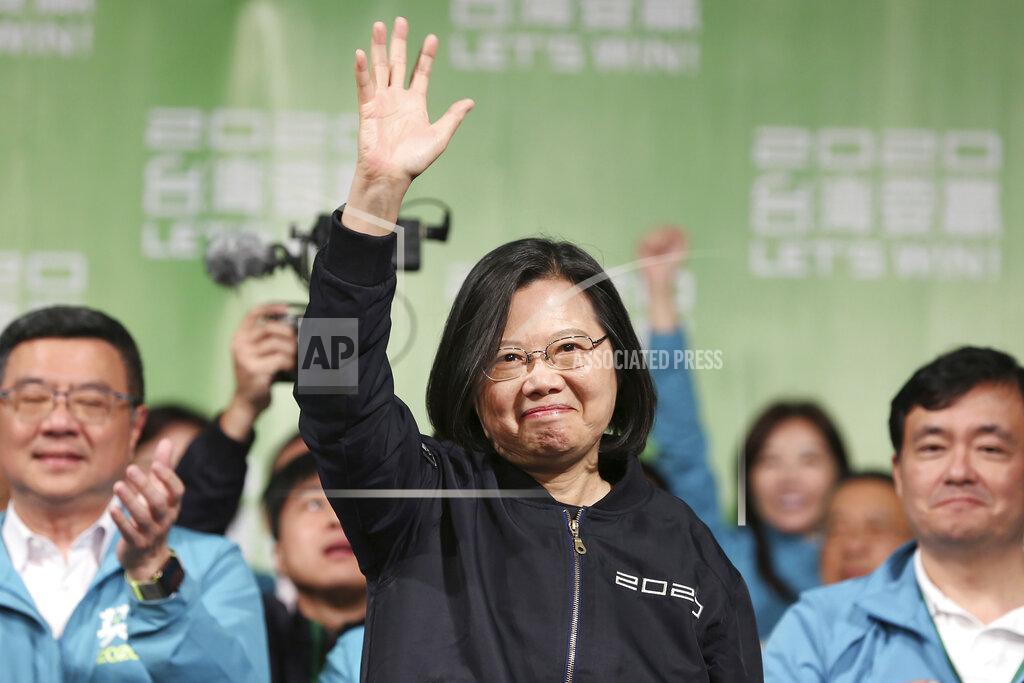 Chiang Ying-Ying FILE - In this Jan. 11, 2020, file photo, Taiwanese President Tsai Ing-wen celebrates her victory with supporters in Taipei, Taiwan. Tsai was inaugurated for a second term on Wednesday, Nay 20, 2020, amid increasing pressure from China on the self-governing island democracy it claims as its own territory. (AP Photo/Chiang Ying-ying, File)
