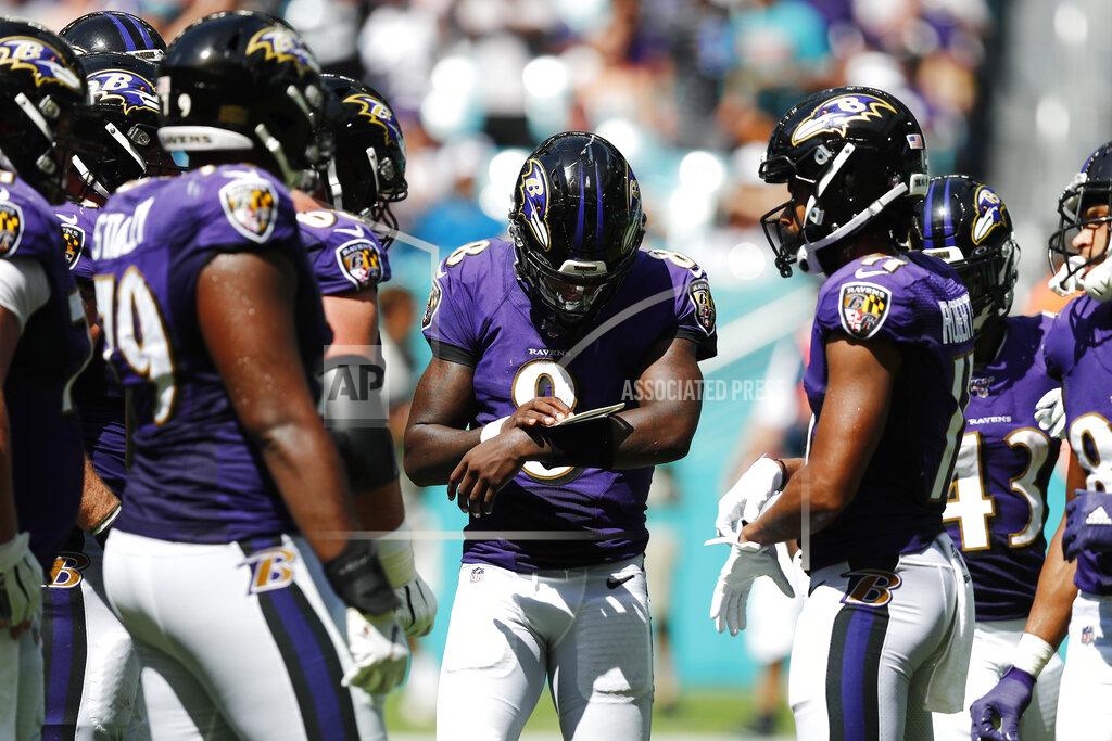 Brynn Anderson Baltimore Ravens quarterback Lamar Jackson (8) looks at a play, during the second half at an NFL football game against the Miami Dolphins, Sunday, Sept. 8, 2019, in Miami Gardens, Fla. (AP Photo/Brynn Anderson)