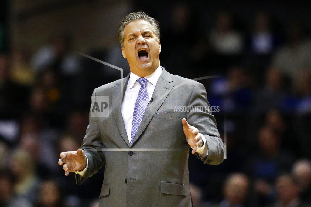 Mark Humphrey Kentucky coach John Calipari reacts to a call during the second half of the team's NCAA college basketball game against Vanderbilt on Tuesday, Jan. 29, 2019, in Nashville, Tenn. (AP Photo/Mark Humphrey)