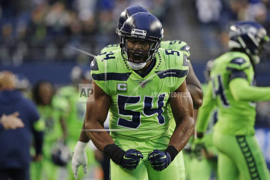 Elaine Thompson Seattle Seahawks middle linebacker Bobby Wagner reacts after a play against the Los Angeles Rams during the first half of an NFL football game Thursday, Oct. 3, 2019, in Seattle. (AP Photo/Elaine Thompson)