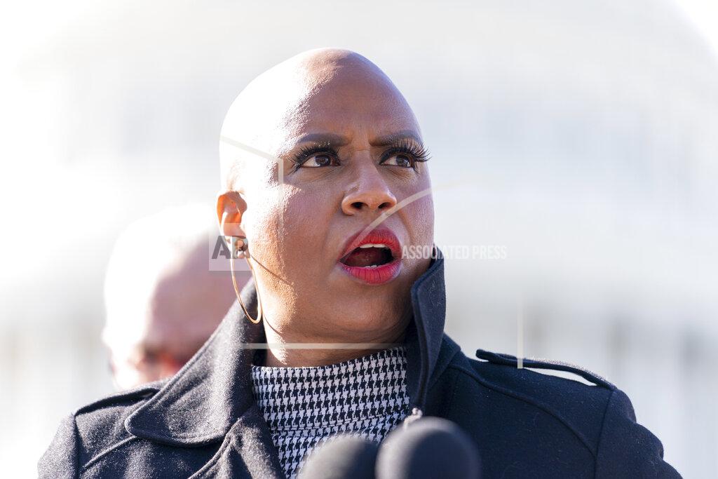 Andrew Harnik Rep. Ayanna Pressley, D-Mass., speaks at a news conference on Capitol Hill in Washington, Thursday, Feb. 4, 2021, about plans to reintroduce a resolution to call on President Joe Biden to take executive action to cancel up to $50,000 in debt for federal student loan borrowers. (AP Photo/Andrew Harnik)