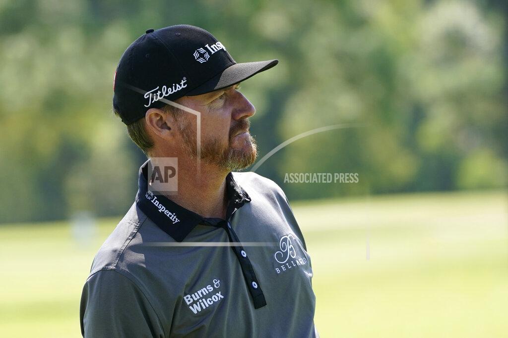 Rogelio V. Solis Jimmy Walker looks for his ball's placement on the ninth green during the first round of the Sanderson Farms Championship golf tournament in Jackson, Miss., Thursday, Oct. 1, 2020. (AP Photo/Rogelio V. Solis)