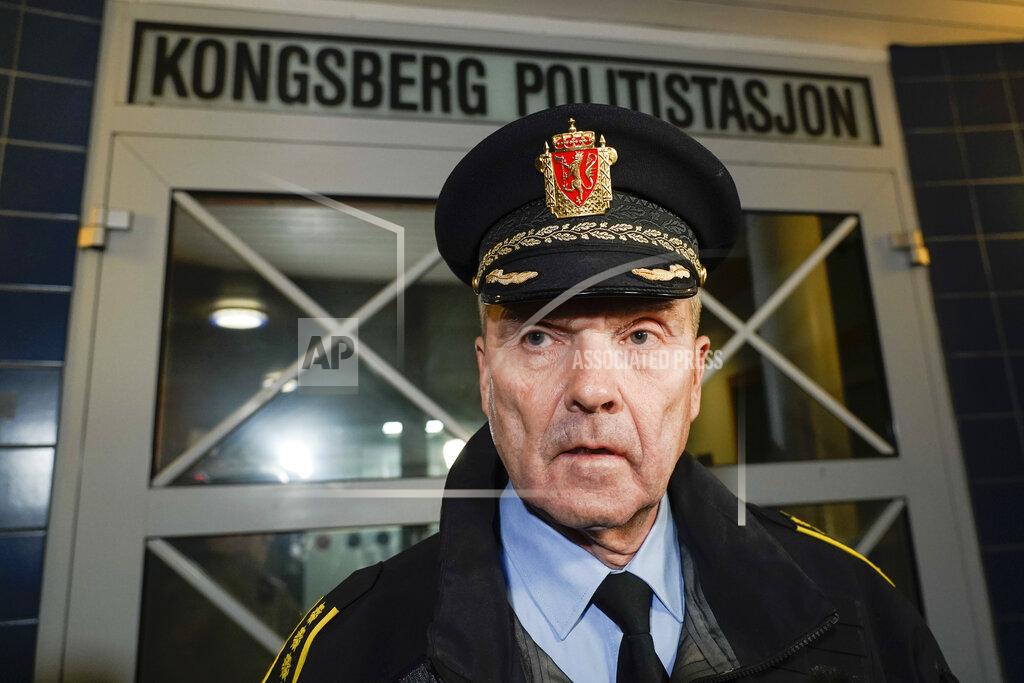 Terje Pedersen Police Chief Oeying Aas, head of the operations unit in the Buskerud police, speaks at a press conference after an attack in Kongsberg, Norway, Wednesday, Oct. 13, 2021. A man armed with a bow and arrows killed several people Wednesday near the Norwegian capital of Oslo before he was arrested, authorities said. (Terje Pedersen/NTB via AP)