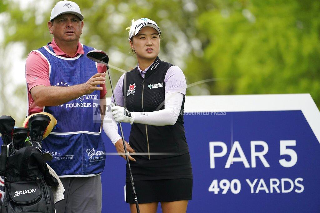 John Minchillo Minjee Lee prepares to tee off on the second hole during the third round of the LPGA Cognizant Founders Cup golf tournament, Saturday, May 14, 2022, at the Upper Montclair Country Club in Clifton, N.J. (AP Photo/John Minchillo)