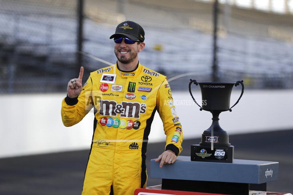 Darron Cummings NASCAR Xfinity Series driver Kyle Busch reacts after winning the NASCAR Xfinity auto race at the Indianapolis Motor Speedway, Saturday, Sept. 7, 2019 in Indianapolis. (AP Photo/Darron Cummings)