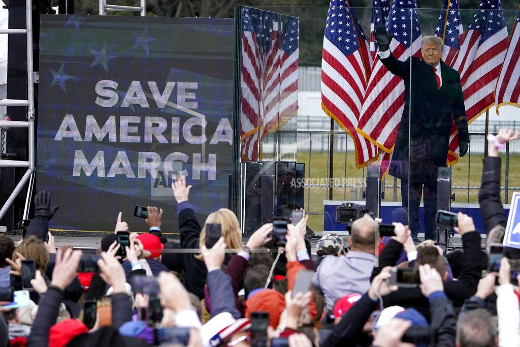 Jacquelyn Martin FILE - In this Jan. 6, 2021, file photo, President Donald Trump arrives to speak at a rally in Washington. Arguments begin Tuesday, Feb. 9, in the impeachment trial of Donald Trump on allegations that he incited the violent mob that stormed the U.S. Capitol on Jan. 6. (AP Photo/Jacquelyn Martin, File)