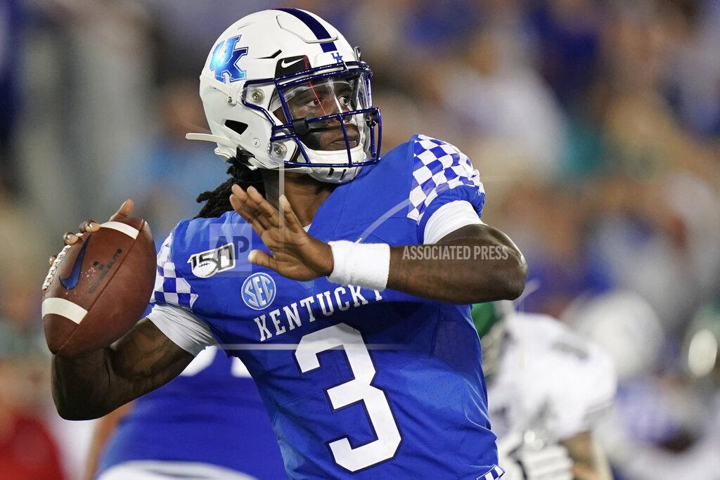 Bryan Woolston Kentucky quarterback Terry Wilson (3) throws the ball during the first half of an NCAA college football game between Kentucky and Eastern Michigan, Saturday, Sept. 7, 2019, in Lexington, Ky. (AP Photo/Bryan Woolston)