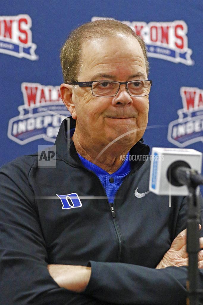 Rogelio V. Solis Duke football coach David Cutcliffe listens to a reporter's question during the 2018 Independence Bowl news conference in Shreveport, La., Wednesday, Dec. 26, 2018. Duke faces Temple in the NCAA college football game Thursday. (Rogelio V. Solis/AP)