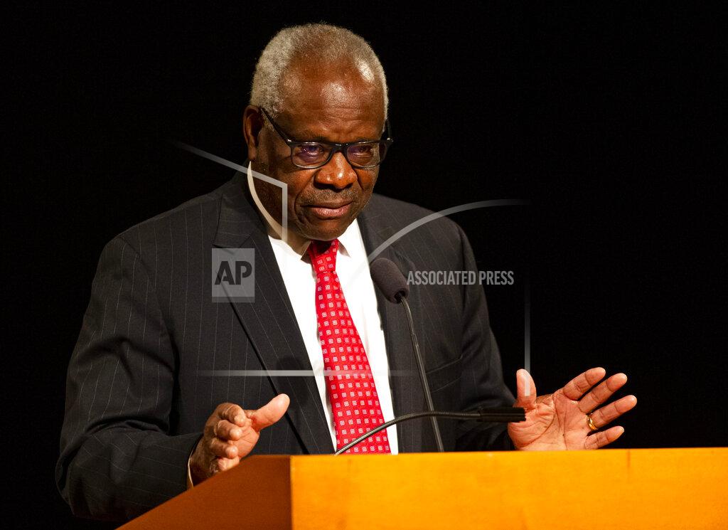 Robert Franklin Supreme Court Justice Clarence Thomas speaks on Thursday, Sept. 16, 2021, at the University of Notre Dame in South Bend, Ind. The associate justice gave the Tocqueville Lecture for the Center for Citizenship & Constitutional Government at the university. (Robert Franklin/South Bend Tribune via AP)