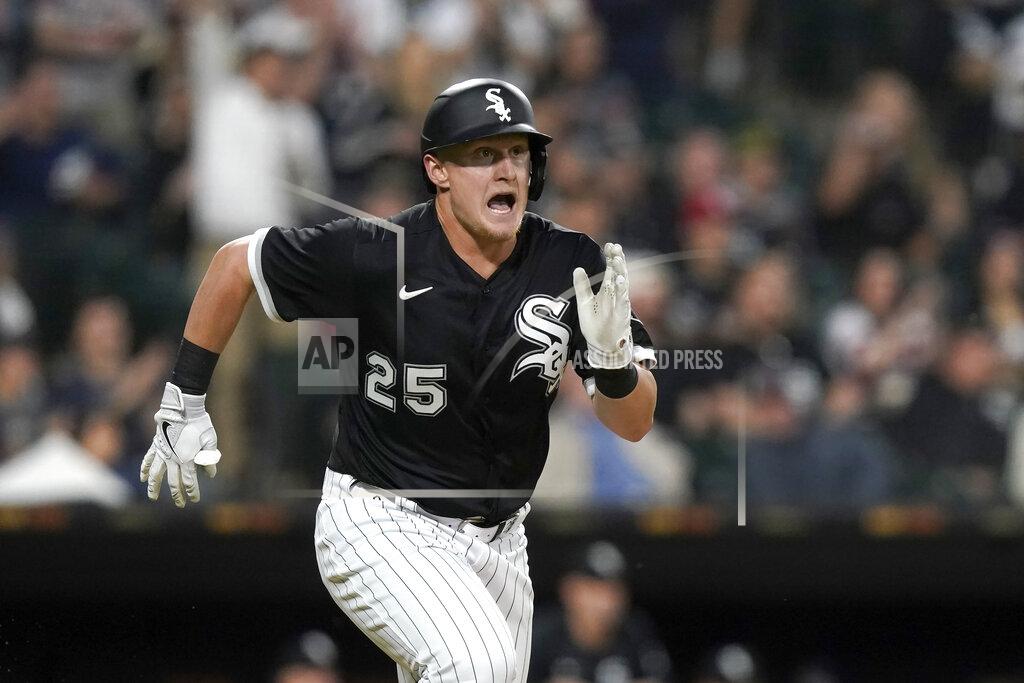 Charles Rex Arbogast Chicago White Sox's Andrew Vaughn watches his three-run double off Boston Red Sox starting pitcher Michael Wacha during the third inning of a baseball game Thursday, May 26, 2022, in Chicago. (AP Photo/Charles Rex Arbogast)