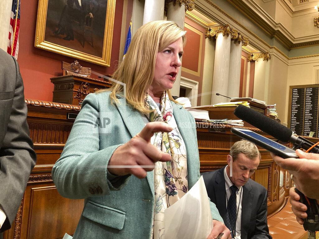 Steve Karnowski Democratic Minnesota House Speaker Melissa Hortman, of Brooklyn Park, speaks to reporters about efforts to resolve an impasse with Senate Republicans over replenishing the state's unemployment insurance trust fund in the House chamber of the State Capitol on Thursday, March 21, 2022, in Minneapolis. (AP Photo/Steve Karnowski)