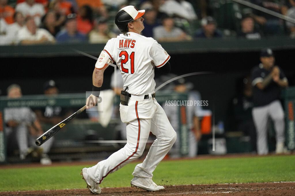 Julio Cortez Baltimore Orioles' Austin Hays watches his two-run home run off New York Yankees relief pitcher Chad Green during the eighth inning of a baseball game, Wednesday, Sept. 15, 2021, in Baltimore. (AP Photo/Julio Cortez)