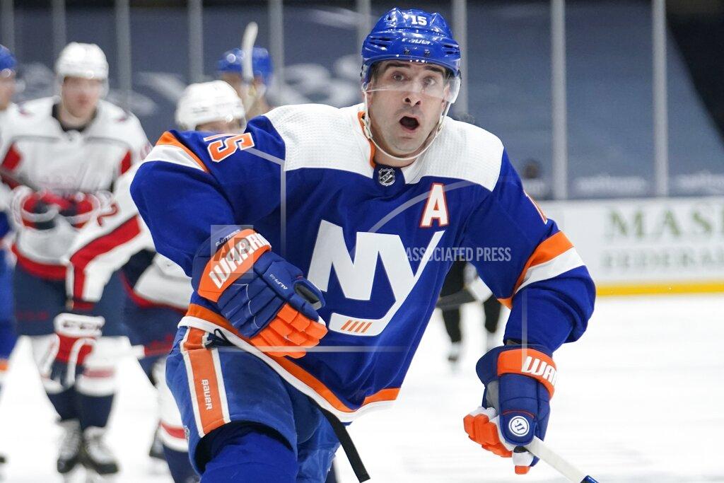 Frank Franklin Ii FILE - In this Saturday, April 24, 2021, file photo, New York Islanders' Cal Clutterbuck (15) skates during the second period of an NHL hockey game against the Washington Capitals in Uniondale, N.Y. The Penguins and Islanders meet in Game 1 of their opening-round series on Sunday. The Islanders swept Pittsburgh in the first round of the playoffs in 2019.(AP Photo/Frank Franklin II, File)