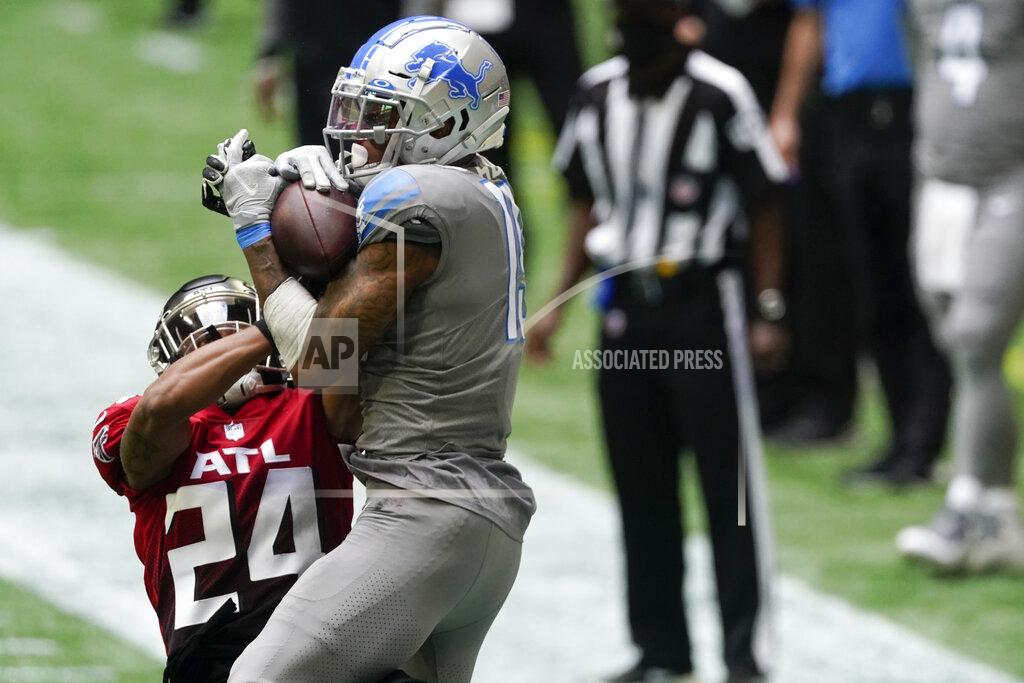John Bazemore Detroit Lions wide receiver Kenny Golladay (19) makes the catch against Atlanta Falcons cornerback A.J. Terrell (24) during the second half of an NFL football game, Sunday, Oct. 25, 2020, in Atlanta. (AP Photo/John Bazemore)