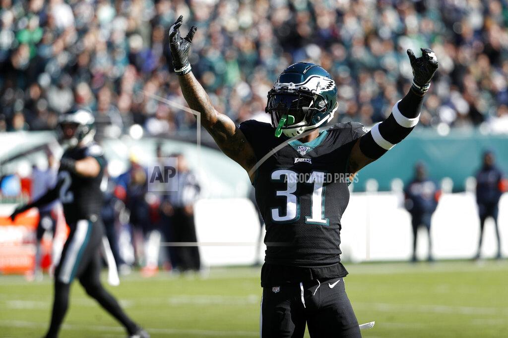 Chris Szagola Philadelphia Eagles' Jalen Mills reacts to a play during the first half of an NFL football game against the Chicago Bears, Sunday, Nov. 3, 2019, in Philadelphia. (AP Photo/Chris Szagola)