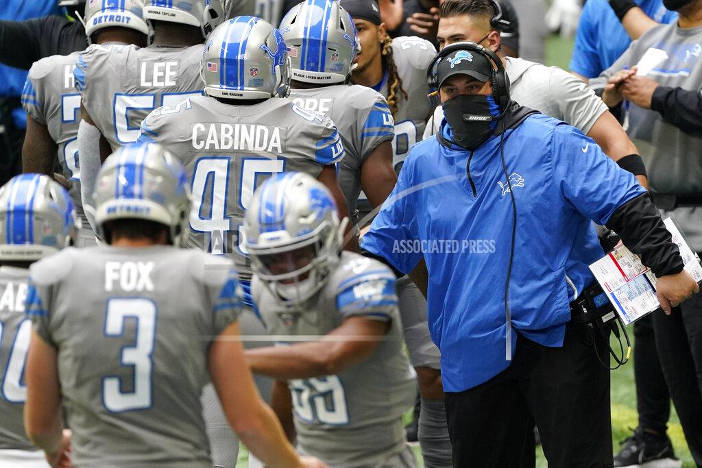 John Bazemore Detroit Lions head coach Matt Patricia greets players after a touchdown against the Atlanta Falcons during the first half of an NFL football game, Sunday, Oct. 25, 2020, in Atlanta. (AP Photo/John Bazemore)