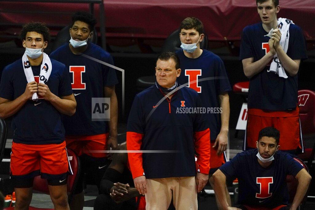 Morry Gash Illinois head coach Brad Underwood watches during the first half of an NCAA college basketball game against the Wisconsin Saturday, Feb. 27, 2021, in Madison, Wis. (AP Photo/Morry Gash)
