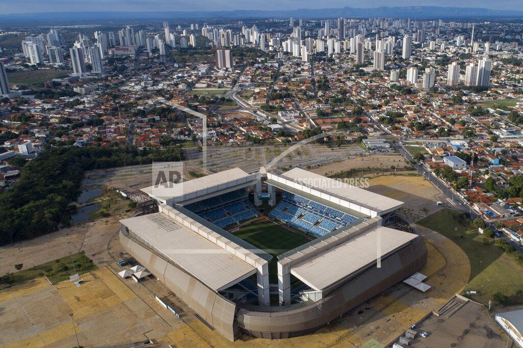 Andre Penner An aerial view of the Arena Pantanal stadium which will host Sunday's Copa America soccer match between Colombia and Ecuador, in Cuiaba, Brazil, Saturday, June 12, 2021. (AP Photo/Andre Penner)
