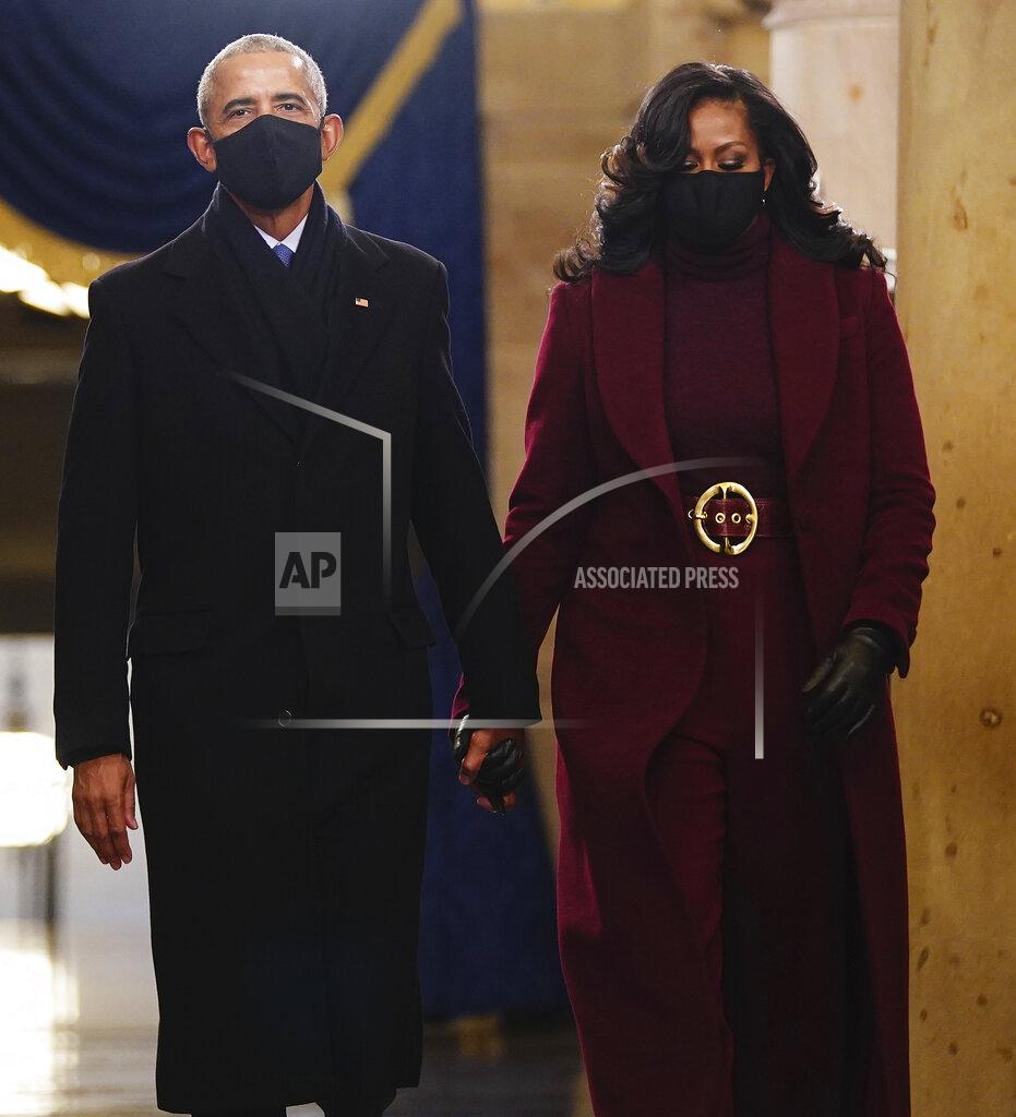 Jim Lo Scalzo Former President Barack Obama and Michelle Obama arrive in the Crypt of the US Capitol for President-elect Joe Biden's inauguration ceremony on Wednesday, Jan. 20, 2021 in Washington. (Jim Lo Scalzo (Jim Lo Scalzo/Pool Photo via AP)