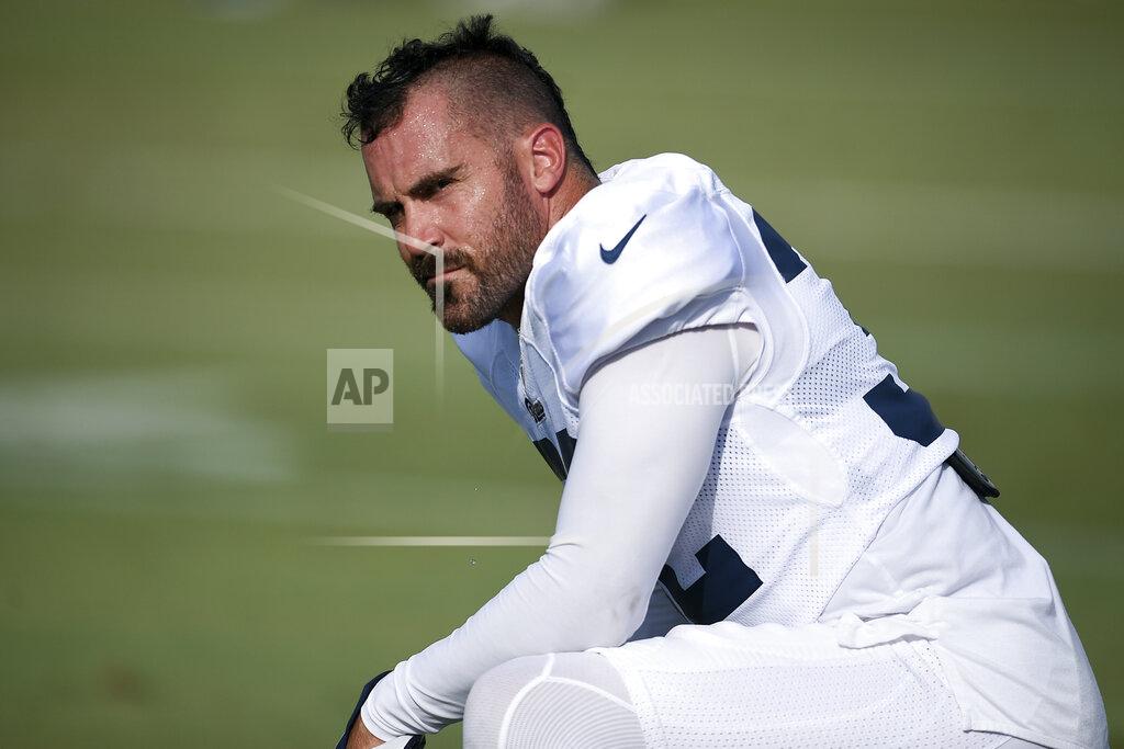 FILE - In this July 30, 2019, file photo, Los Angeles Rams safety Eric Weddle attends an NFL football training camp in Irvine, Calif. Weddle and nearly every Rams starter did not participate at all in the just-completed preseason, and they will not get their first real game action together until Sunday, Sept. 8, 2019, in their regular season opener at Carolina. The veteran safety appears to be fitting in splendidly with his new defense, but he will not know exactly how he fits until they finally get on the field together. (AP Photo/Kelvin Kuo, File)