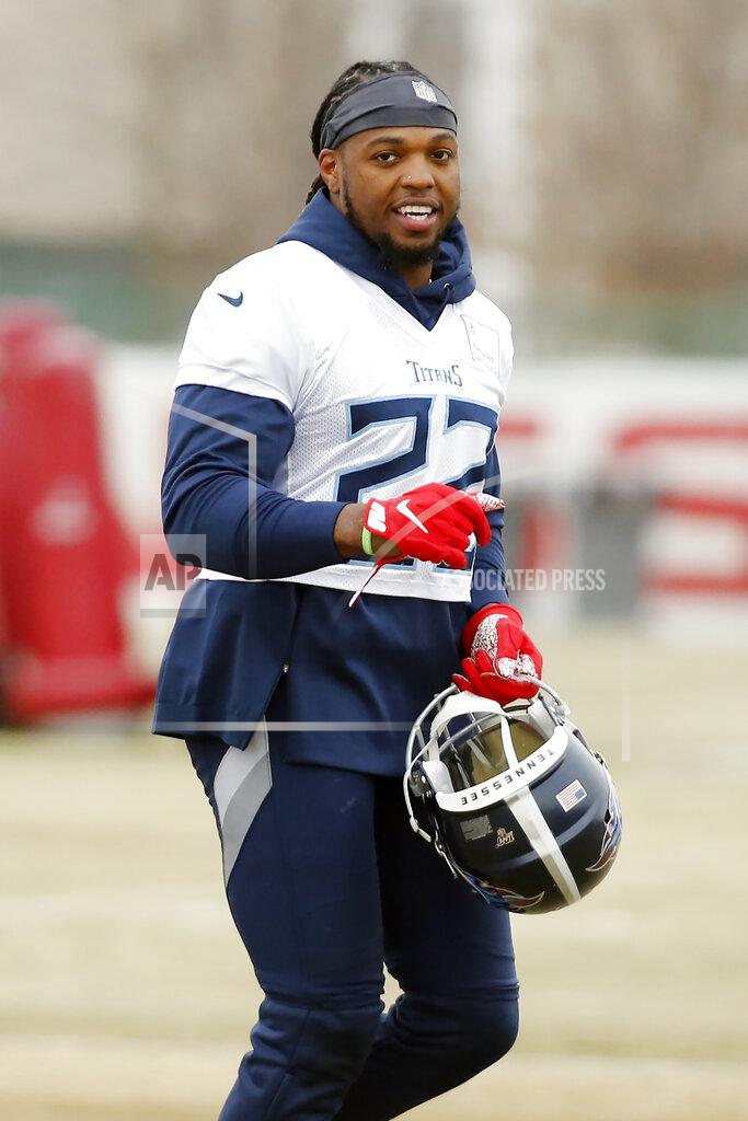 Mark Humphrey Tennessee Titans running back Derrick Henry runs to a drill during an NFL football practice Friday, Jan. 17, 2020, in Nashville, Tenn. The Titans are scheduled to face the Kansas City Chiefs in the AFC Championship game Sunday. (AP Photo/Mark Humphrey)