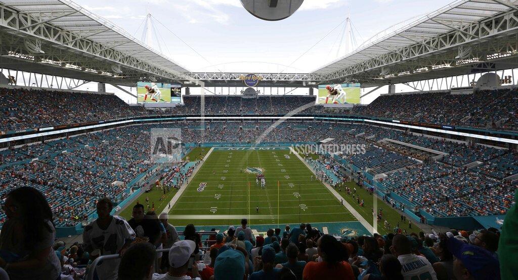 Lynne Sladky FILE - Hard Rock Stadium is seen during the second half of an NFL football game between the Miami Dolphins and the Cleveland Browns, Sunday, Sept. 25, 2016, in Miami Gardens, Fla. There are 23 venues bidding to host soccer matches at the 2026 World Cup in the United States, Mexico and Canada. (AP Photo/Lynne Sladky, File)