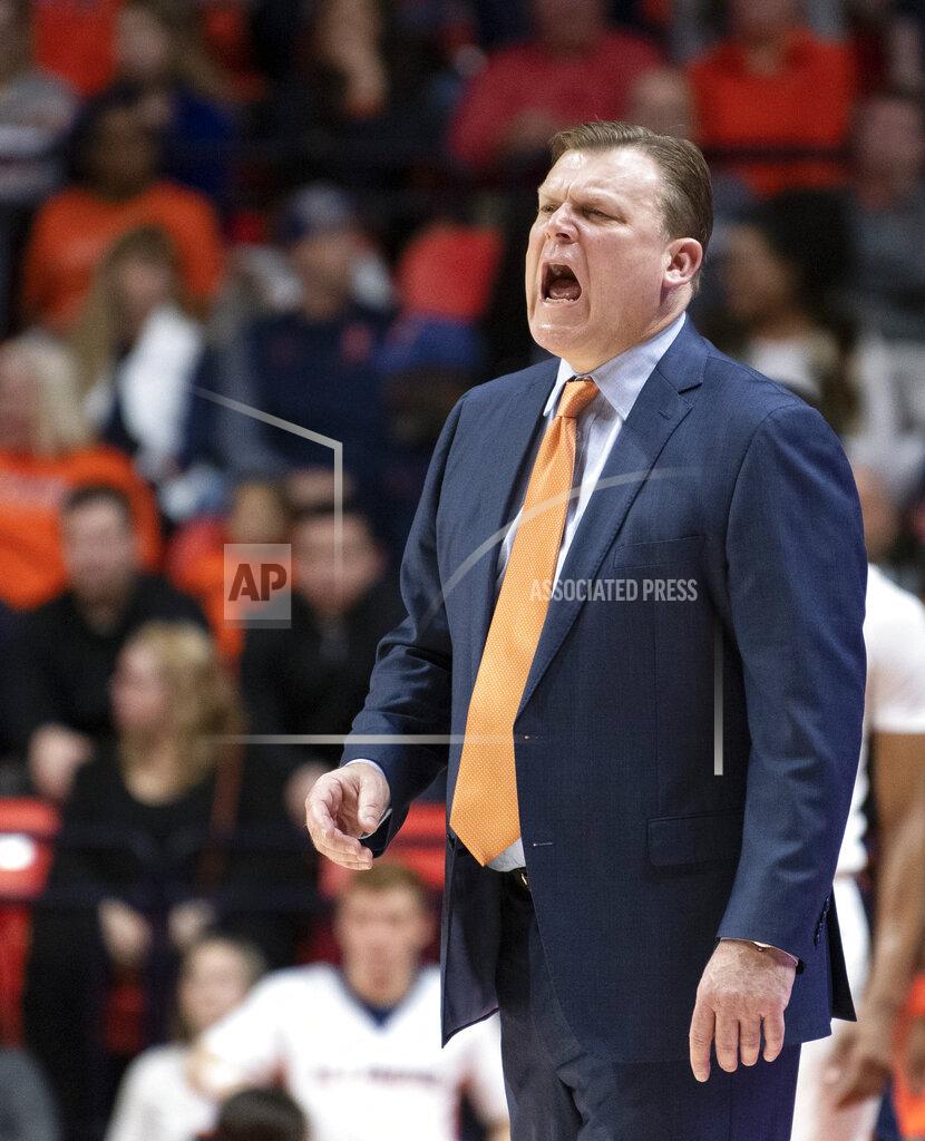 Stephen Haas Illinois coach Brad Underwood shouts during the first half of the team's NCAA college basketball game in Champaign, Ill., Thursday, March 7, 2019. (AP Photo/Stephen Haas)