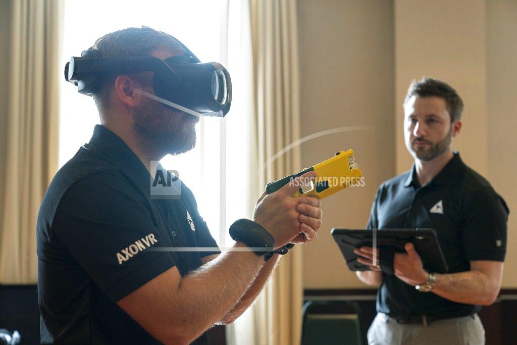 Jacquelyn Martin VR equipment and a version of the TASER 7 that utilizes VR technology for training, is demonstrated, Thursday, May 12, 2022, in Washington. (AP Photo/Jacquelyn Martin)