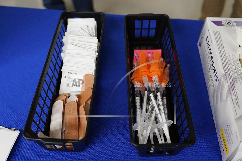Rogelio V. Solis Prepped vaccine filled syringes are at ready for use at a COVID-19 vaccination site at Jackson State University in Jackson, Miss., prior to a visit by First Lady Jill Biden, Tuesday, June 22, 2021, as part of the Biden administration's nationwide tour to reach Americans who haven't been vaccinated and to promote vaccine education. (AP Photo/Rogelio V. Solis)