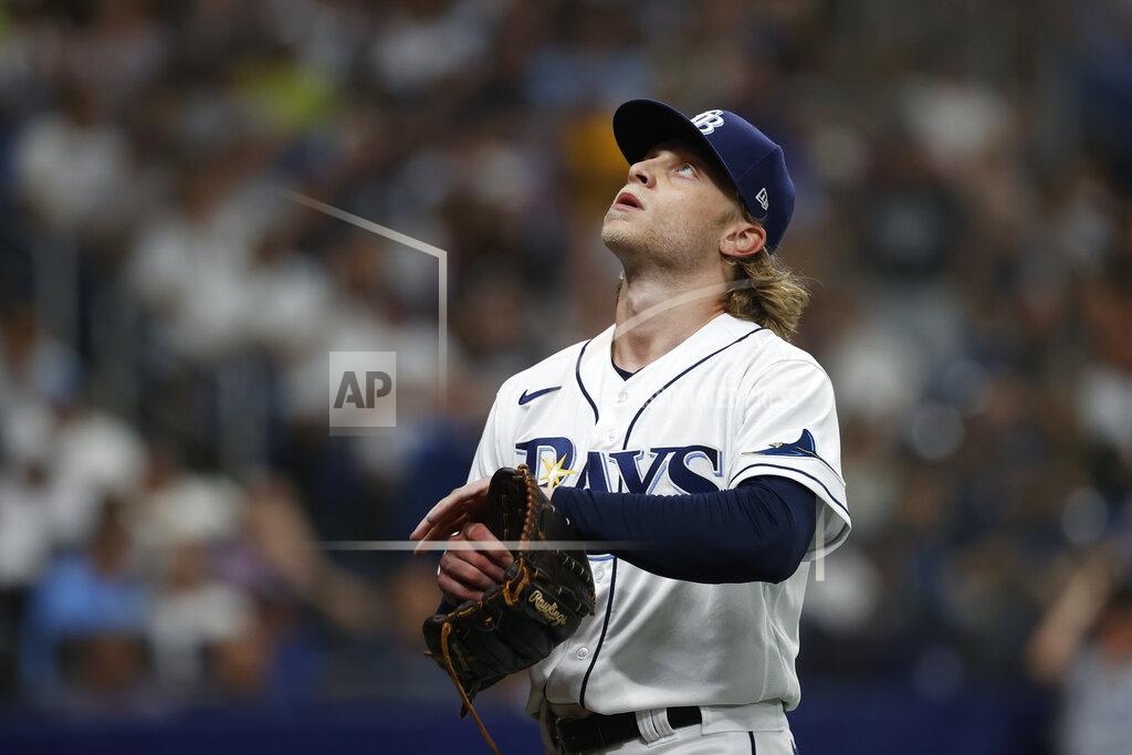Scott Audette Tampa Bay Rays starting pitcher Shane Baz heads to the dugout after being removed during the fifth inning of the team's baseball game against the New York Yankees on Wednesday, June 22, 2022, in St. Petersburg, Fla. (AP Photo/Scott Audette)