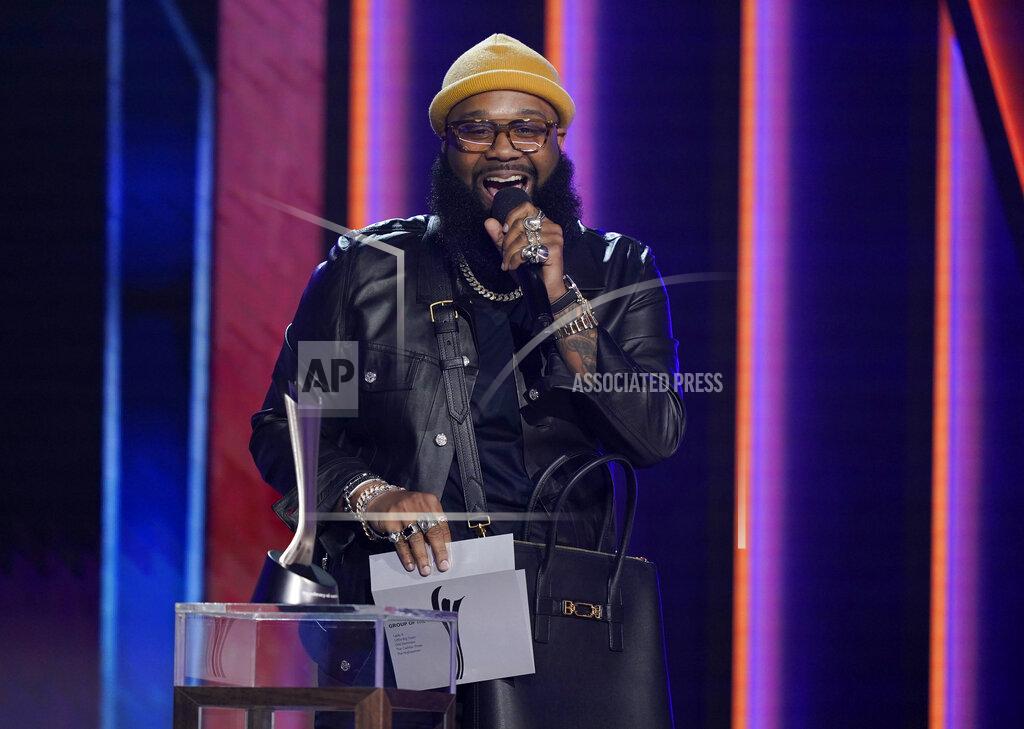 Mark Humphrey Blanco Brown presents the award for group of the year at the 56th annual Academy of Country Music Awards on Sunday, April 18, 2021, at the Grand Ole Opry in Nashville, Tenn. (AP Photo/Mark Humphrey)