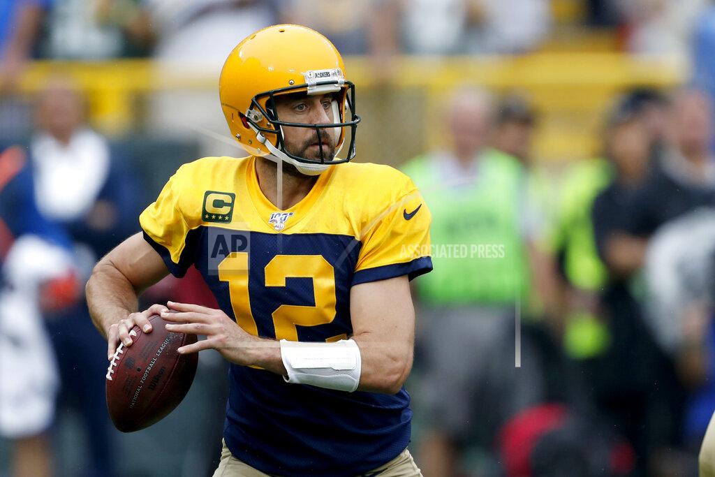 Matt Ludtke Green Bay Packers quarterback Aaron Rodgers drops back to pass during the first half of an NFL football game against the Denver Broncos, Sunday, Sept. 22, 2019, in Green Bay, Wis. (AP Photo/Matt Ludtke)
