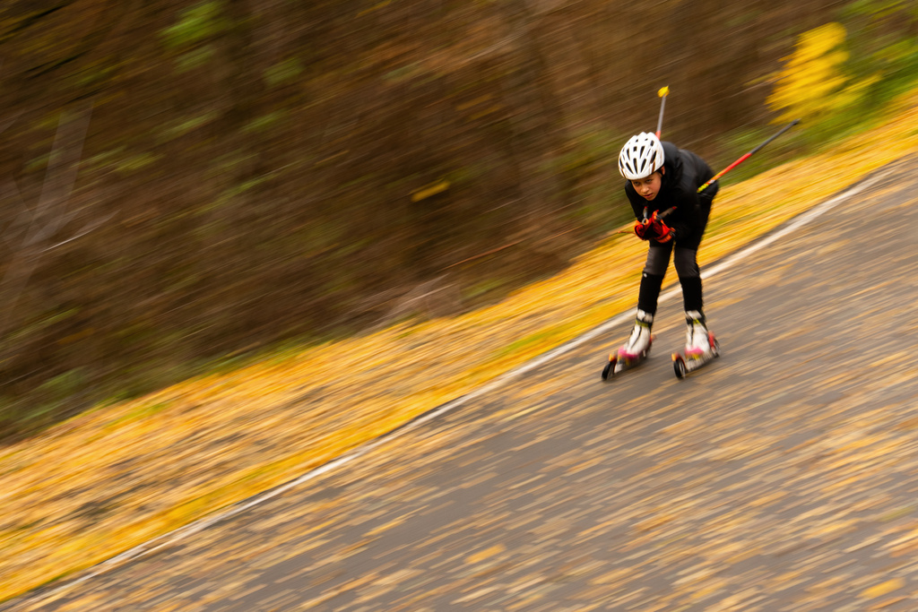 Biathlete Nazar Kravchenko, 12, trains at the ski base in Chernihiv, Ukraine, Thursday, Oct. 30, 2025. (AP Photo/Julia Demaree Nikhinson)