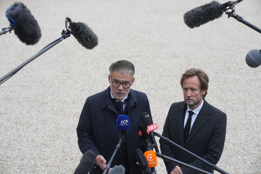 French socialist party secretary general Olivier Faure, left, and Boris Vallaud, president of the socialist parliament members at the National Assembly speak to medias after a meeting with French president Emmanuel Macron at the Elysee Palace, in Paris, Friday, Oct. 10, 2025. (AP Photo/Thibault Camus) French socialist party secretary general Olivier Faure, left, and Boris Vallaud, president of the socialist parliament members at the National Assembly speak to medias after a meeting with French president Emmanuel Macron at the Elysee Palace, in Paris, Friday, Oct. 10, 2025. (AP Photo/Thibault Camus)