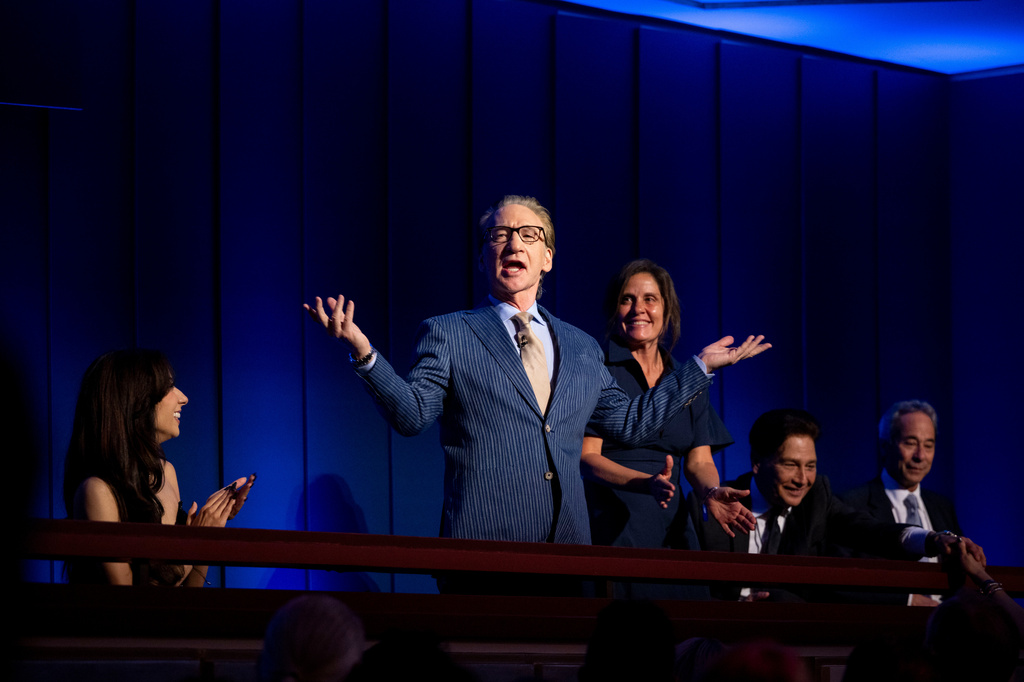 Comedian and political satirist Bill Maher motions to the audience at the start of the 27th Annual Mark Twain Prize for American Humor Celebrating Bill Maher, Sunday, June 29, 2026, in Washington. (AP Photo/Kevin Wolf)