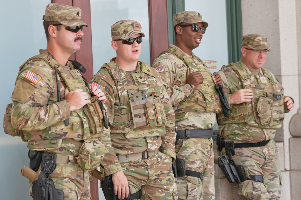 FILE - Members of the Louisiana National Guard patrol Union Station, Aug. 28, 2025, in Washington. (AP Photo/Mariam Zuhaib, File)