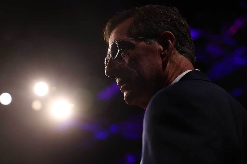 Republican candidate for governor Brad Raffensperger, Georgia's Secretary of State, appears before the Atlanta Press Club Loudermilk-Young debate at Georgia Public Broadcasting in Atlanta on April 27, 2026. (Arvin Temkar/Atlanta Journal-Constitution via AP)