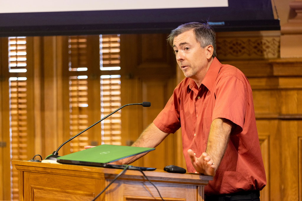 FILE - Republican Jason Frazier, a Fulton County resident, speaks during public comment at a State Election Board meeting at the Capitol in Atlanta, May 7, 2024. (Arvin Temkar/Atlanta Journal-Constitution via AP File)