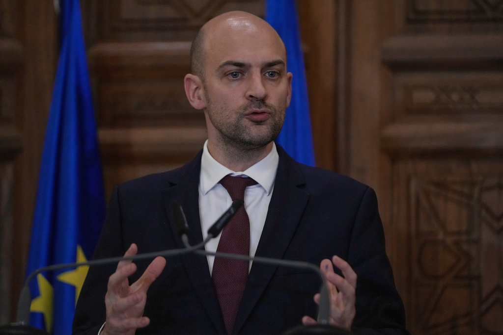 French Foreign Minister Jean-Noël Barrot speaks during a press conference in Beirut, Lebanon, Friday, Feb. 6, 2026. (AP Photo/Hussein Malla)