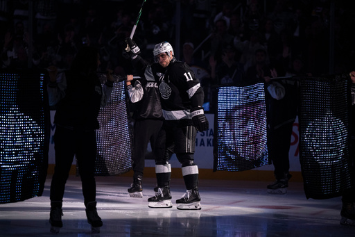 Los Angeles Kings center Anze Kopitar (11) is introduced before an NHL hockey game against Colorado Avalanche, Tuesday, Oct. 7, 2025, in Los Angeles. (AP Photo/Kyusung Gong) Los Angeles Kings center Anze Kopitar (11) is introduced before an NHL hockey game against Colorado Avalanche, Tuesday, Oct. 7, 2025, in Los Angeles. (AP Photo/Kyusung Gong)