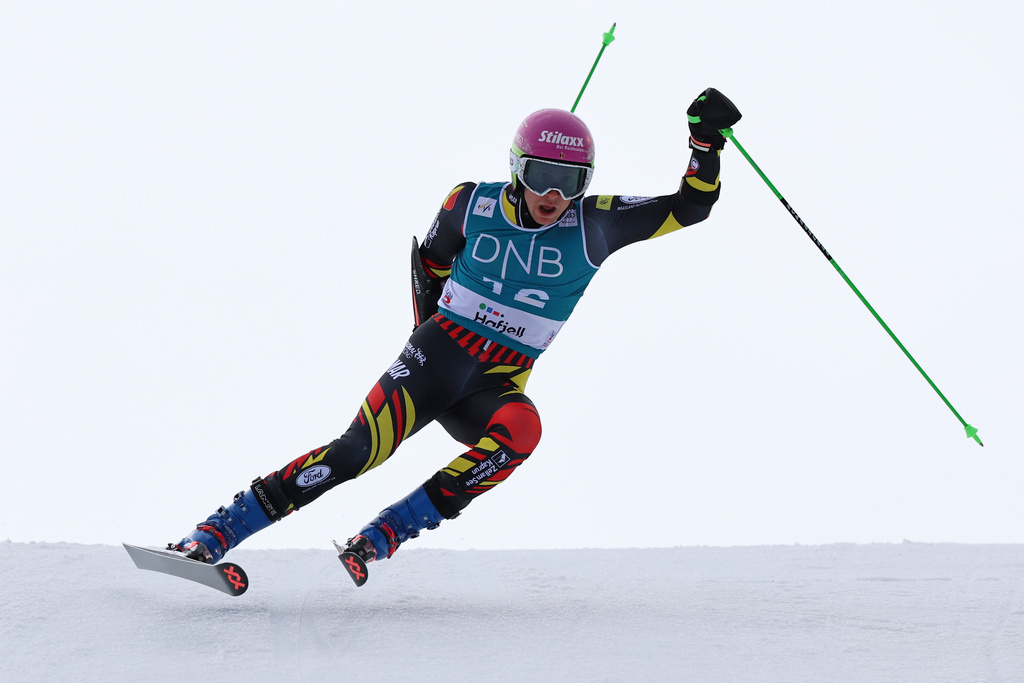 Belgium's Sam Maes competes in an alpine ski, men's giant slalom race, at the Lillehammer World Cup Finals, in Hafjell, Norway, Tuesday, March 24, 2026. (AP Photo/Marco Trovati)